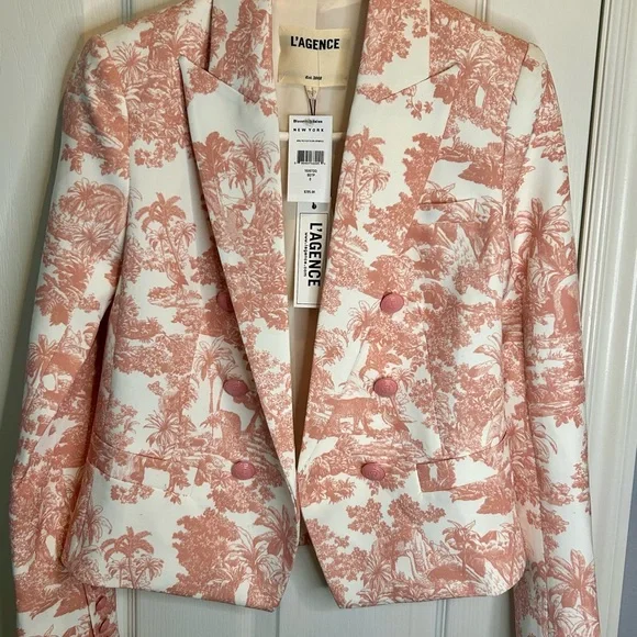 💗”L’Agence” NWT Elegant & Beautiful Pink/Cream Printed Women's Blazer Size S💖 - Picture 16 of 17